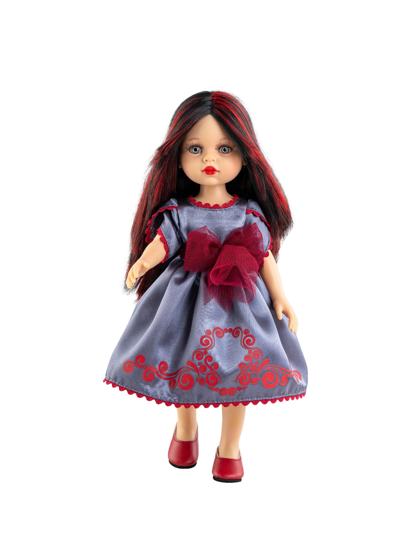 Las Amigas Doll - Elisabeth in grey and burgundy dress, black boots, black and red hair- Paola Reina