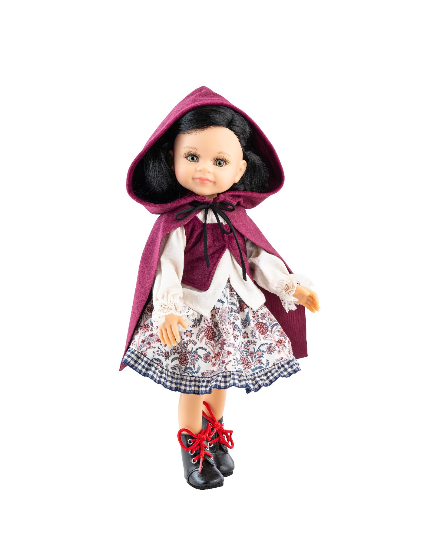 Las Amigas Doll - Catherine in white floral antique dress, burgundy cape and black boot - Paola Reina