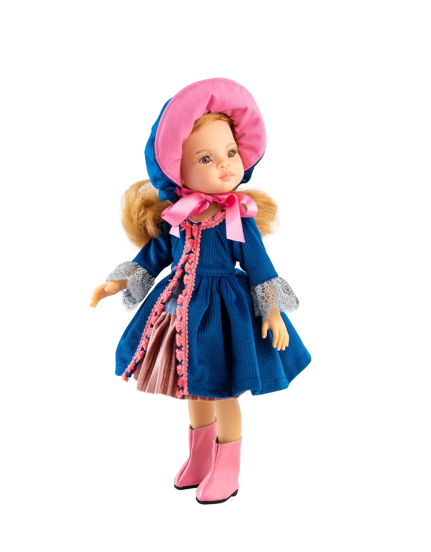 Las Amigas Doll - Larisa with antique blue and pink dress and hat and pink boot - Paola Reina