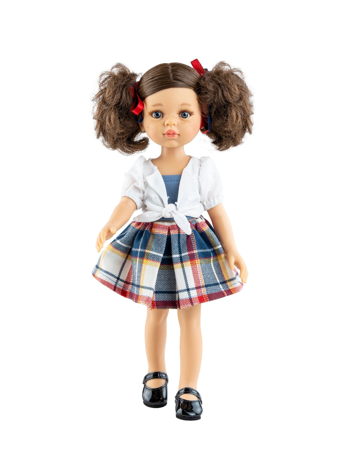 Las Amigas Doll - Brittany - Tied white shirt, plaid-print skirt and black shoes - Paola Reina