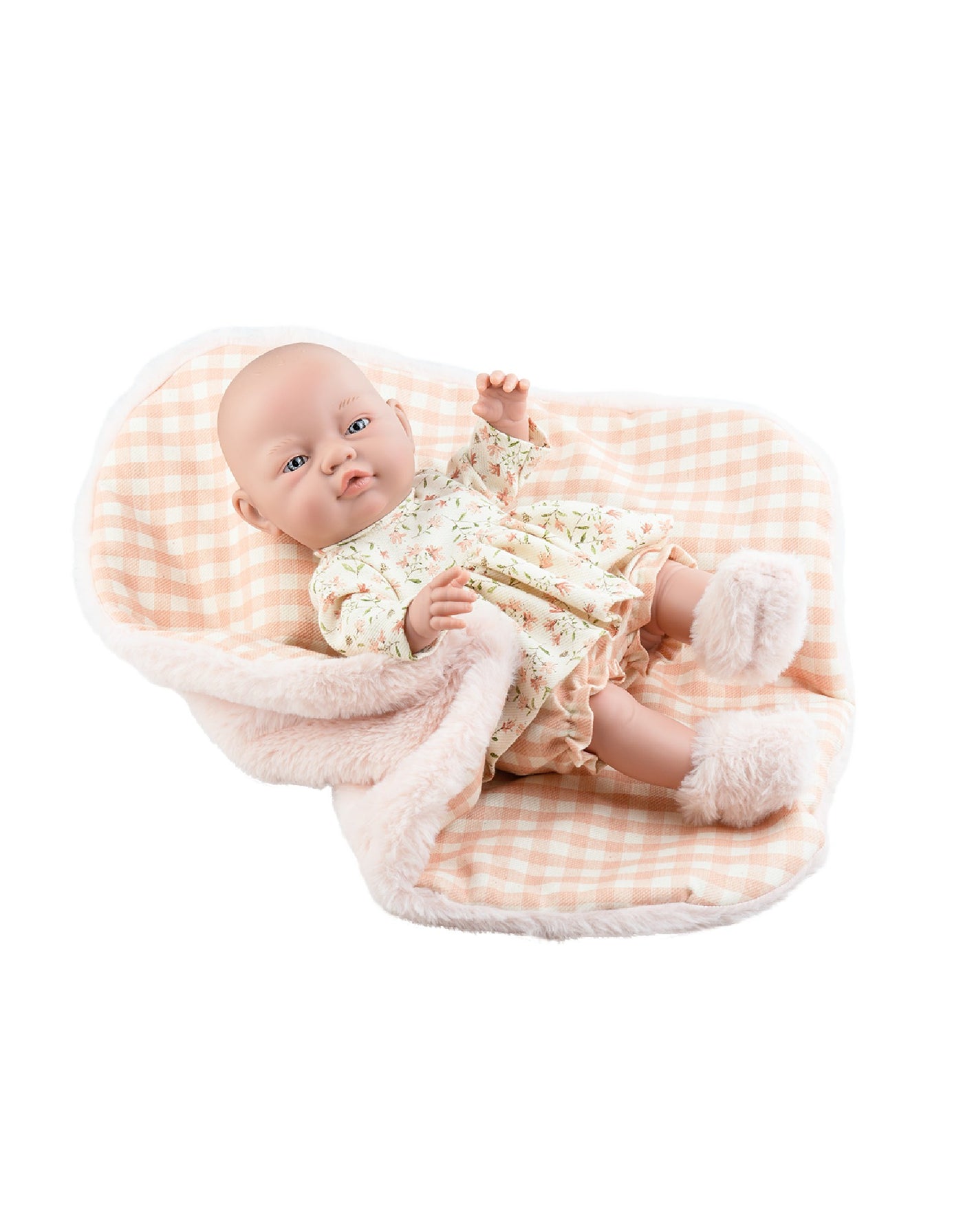 Los Bebitos Doll - Baby girl with floral dress, slippers and soft blanket - Paola Reina