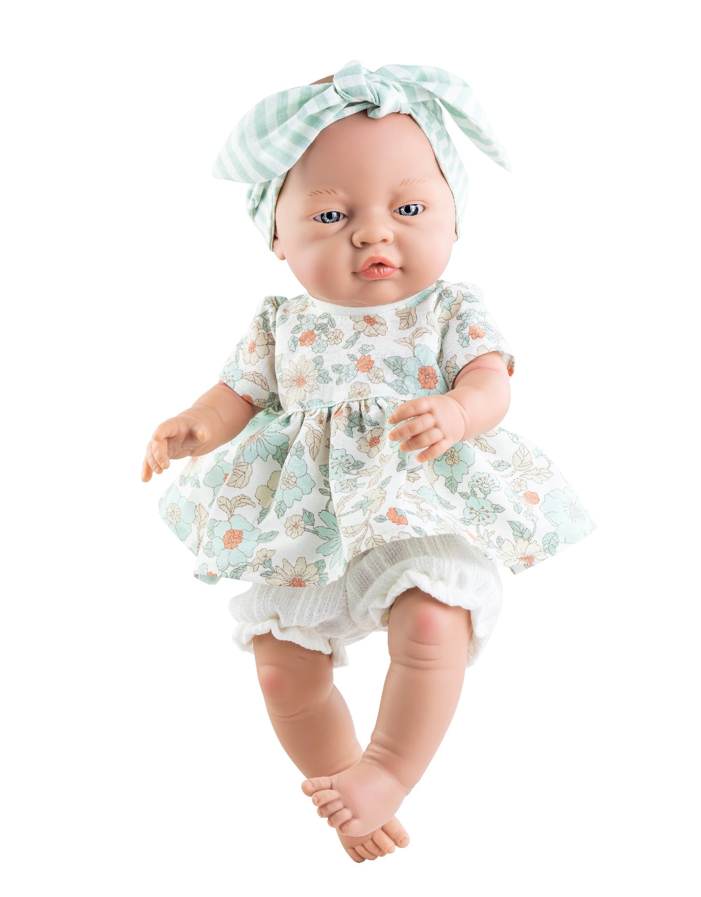 Los Bebitos Doll - Baby girl with turquoise floral dress and lined headband - Paola Reina