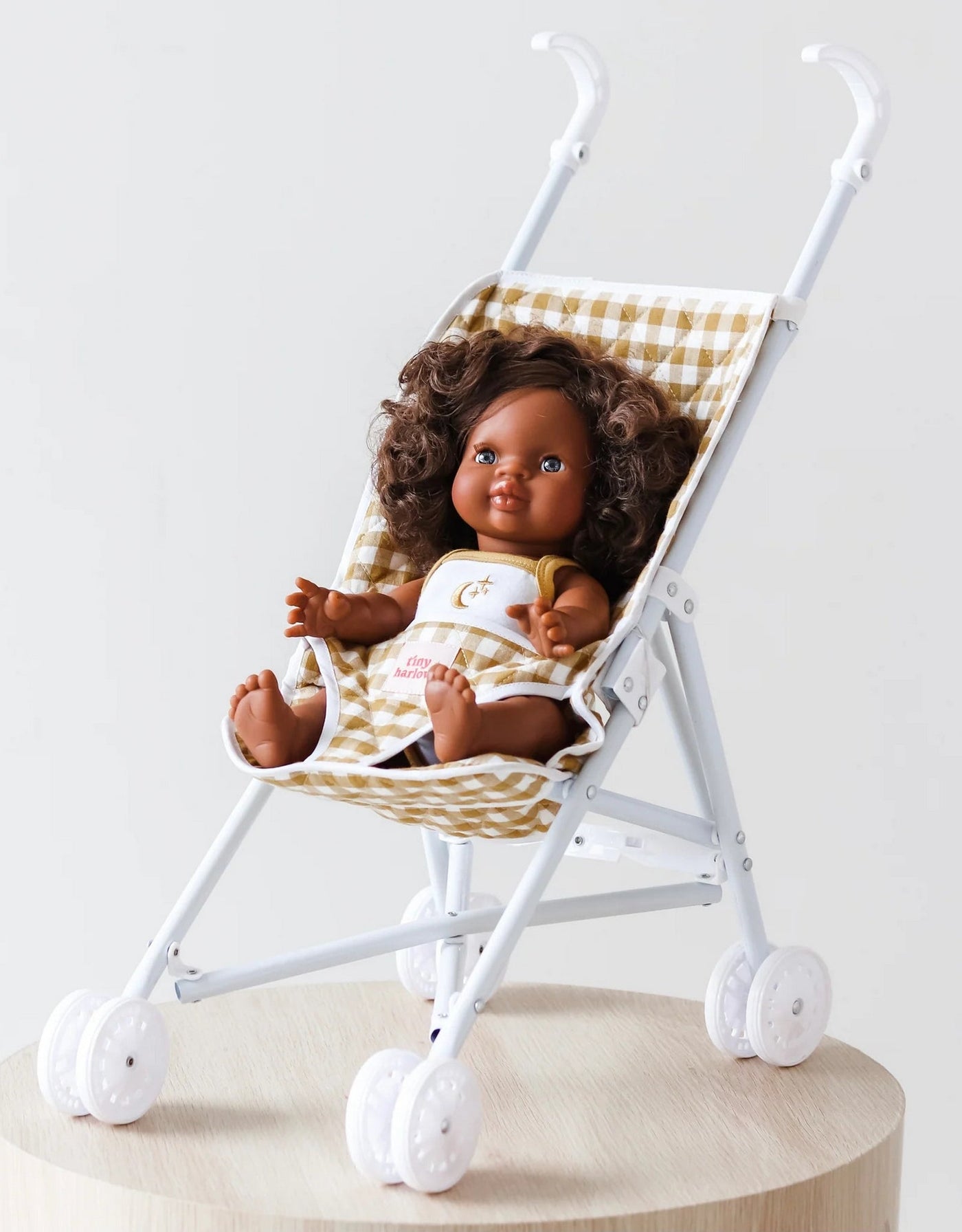 Doll stroller - mustard gingham - Tiny Harlow