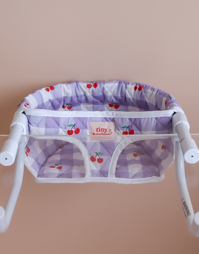 High table chair for dolls - Gingham lilac and cherry - Tiny Harlow