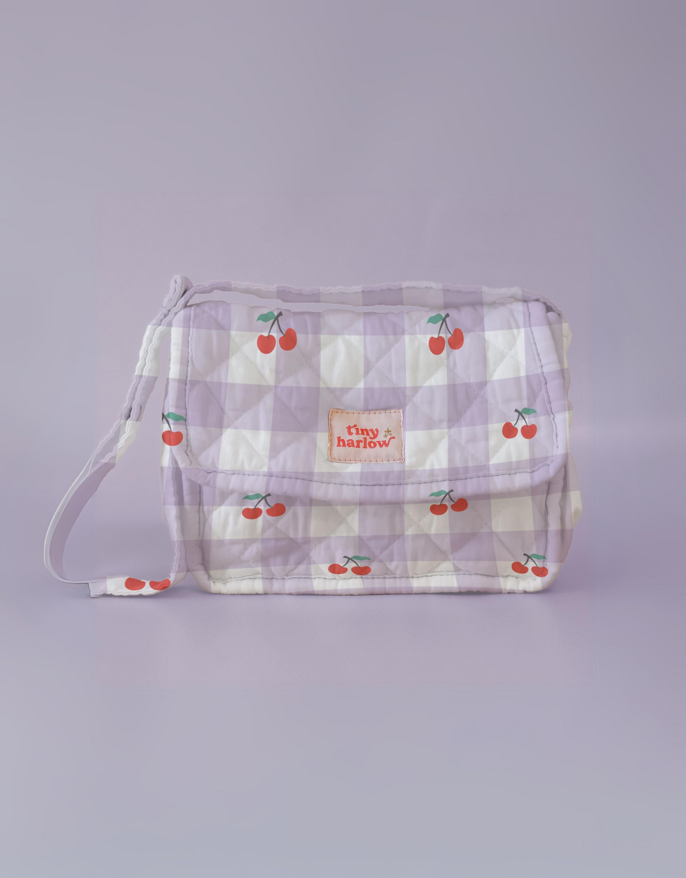 Doll Changing Bag Set - Gingham lilac and cherry - Tiny Harlow