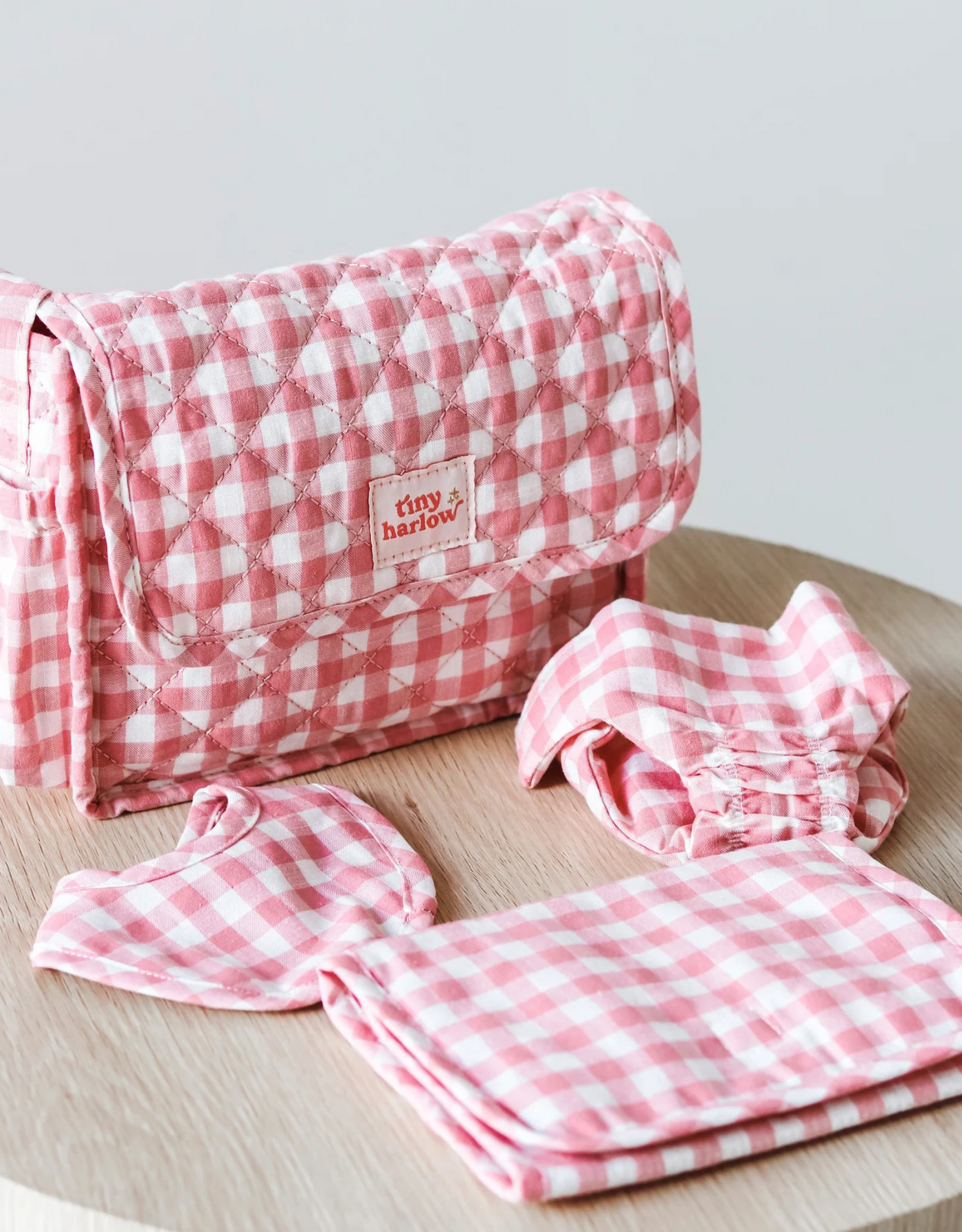 Doll Changing Bag Set - Pink Gingham - Tiny Harlow