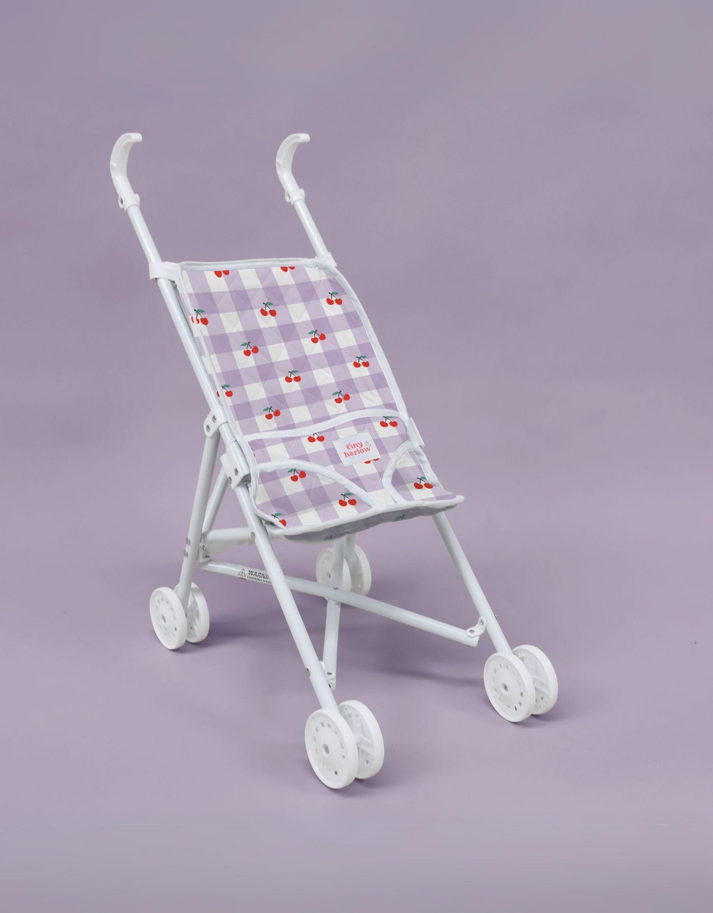 Doll stroller - Gingham lilac and cherry - Tiny Harlow