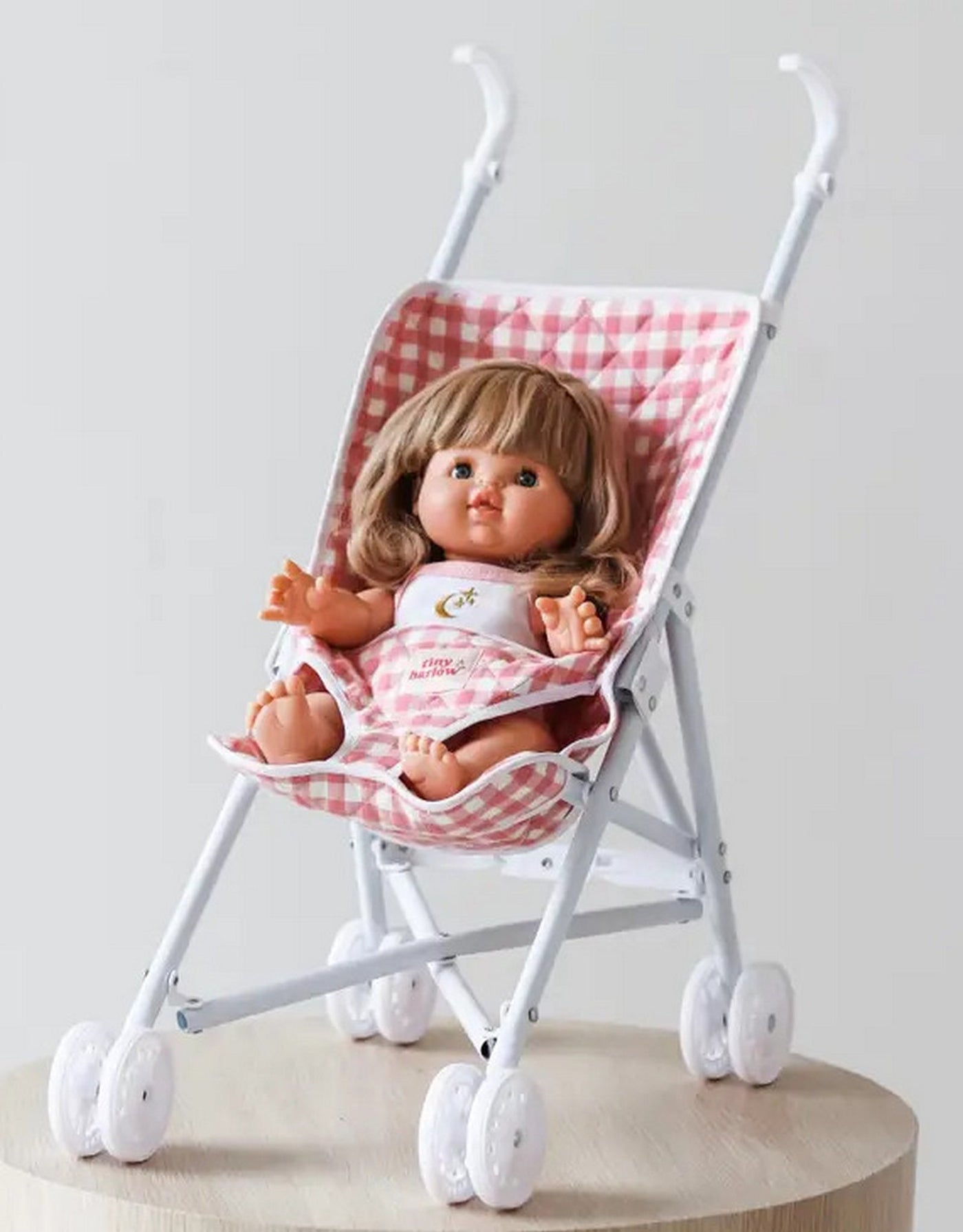 Doll stroller - pink gingham - Tiny Harlow