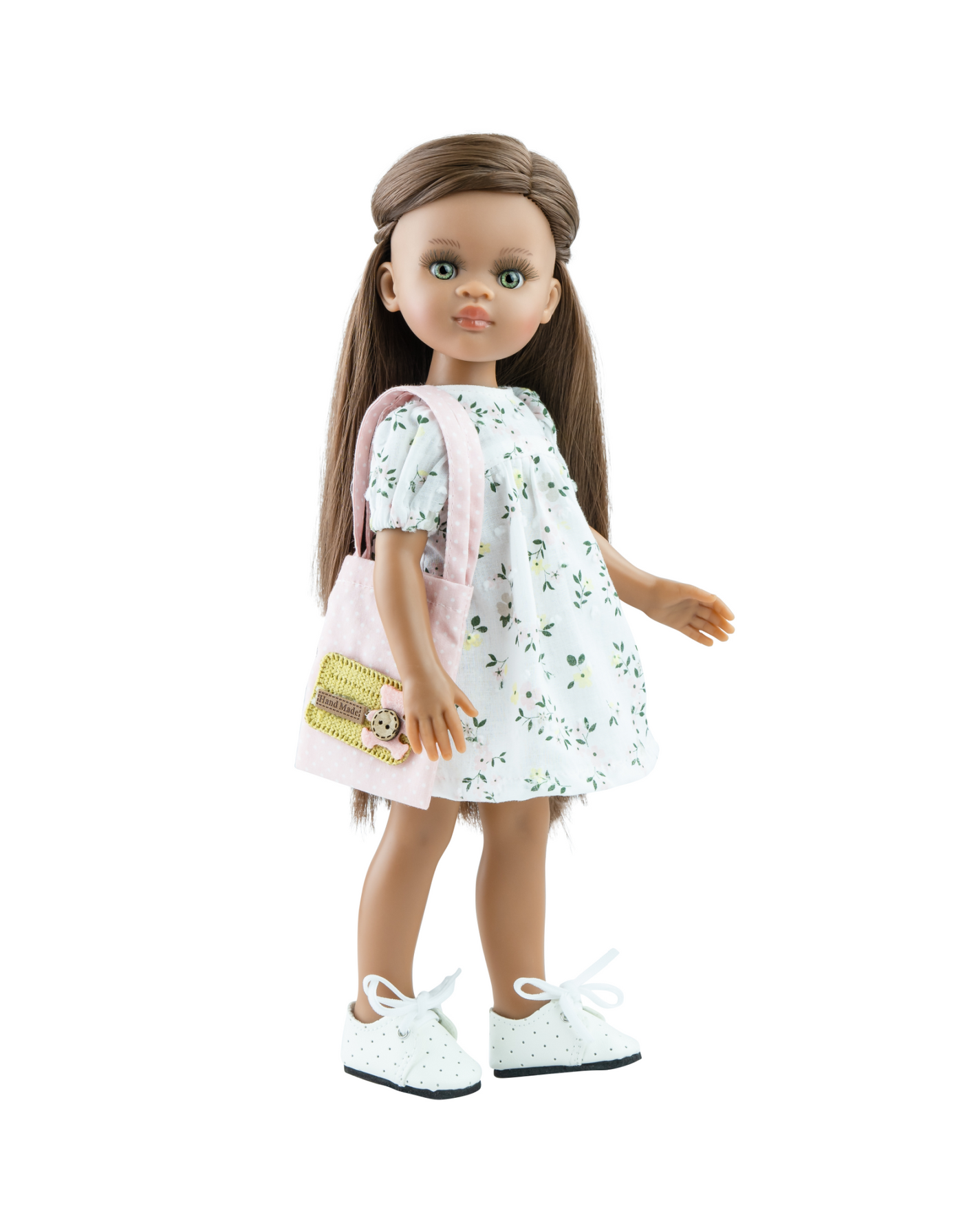 Las Amigas Doll Clothing - White floral dress and pink handbag - Paola Reina