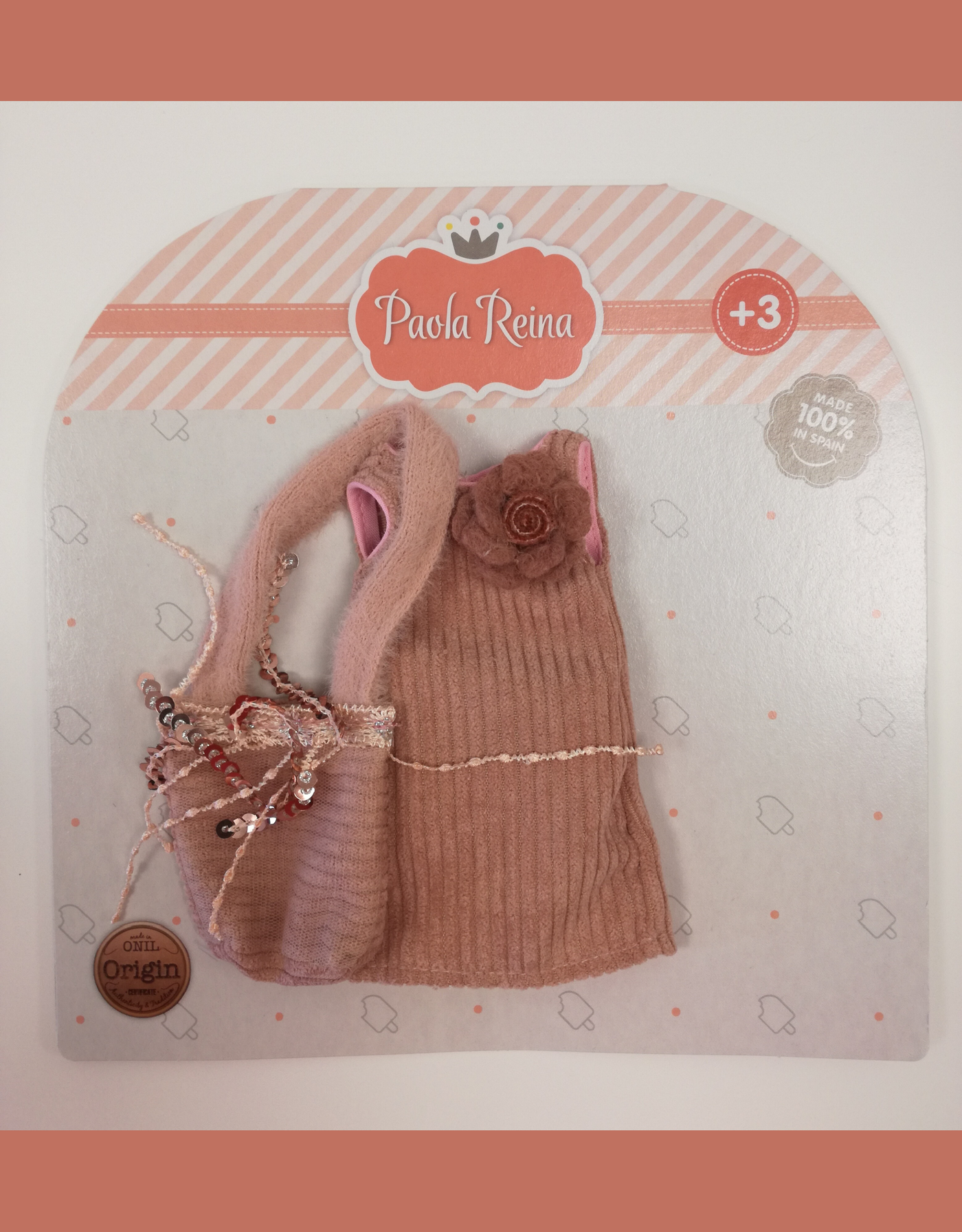 Las Amigas Doll Clothing - Pink corduroy dress and handbag - Paola Reina