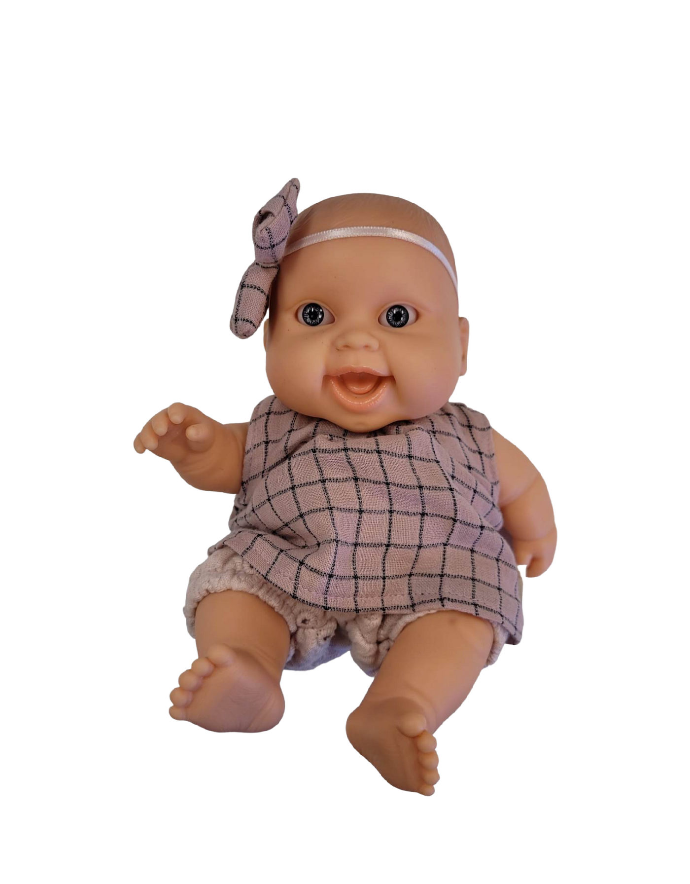 Peques Doll - Berta with lined pink outfit and bow headband - Paola Reina