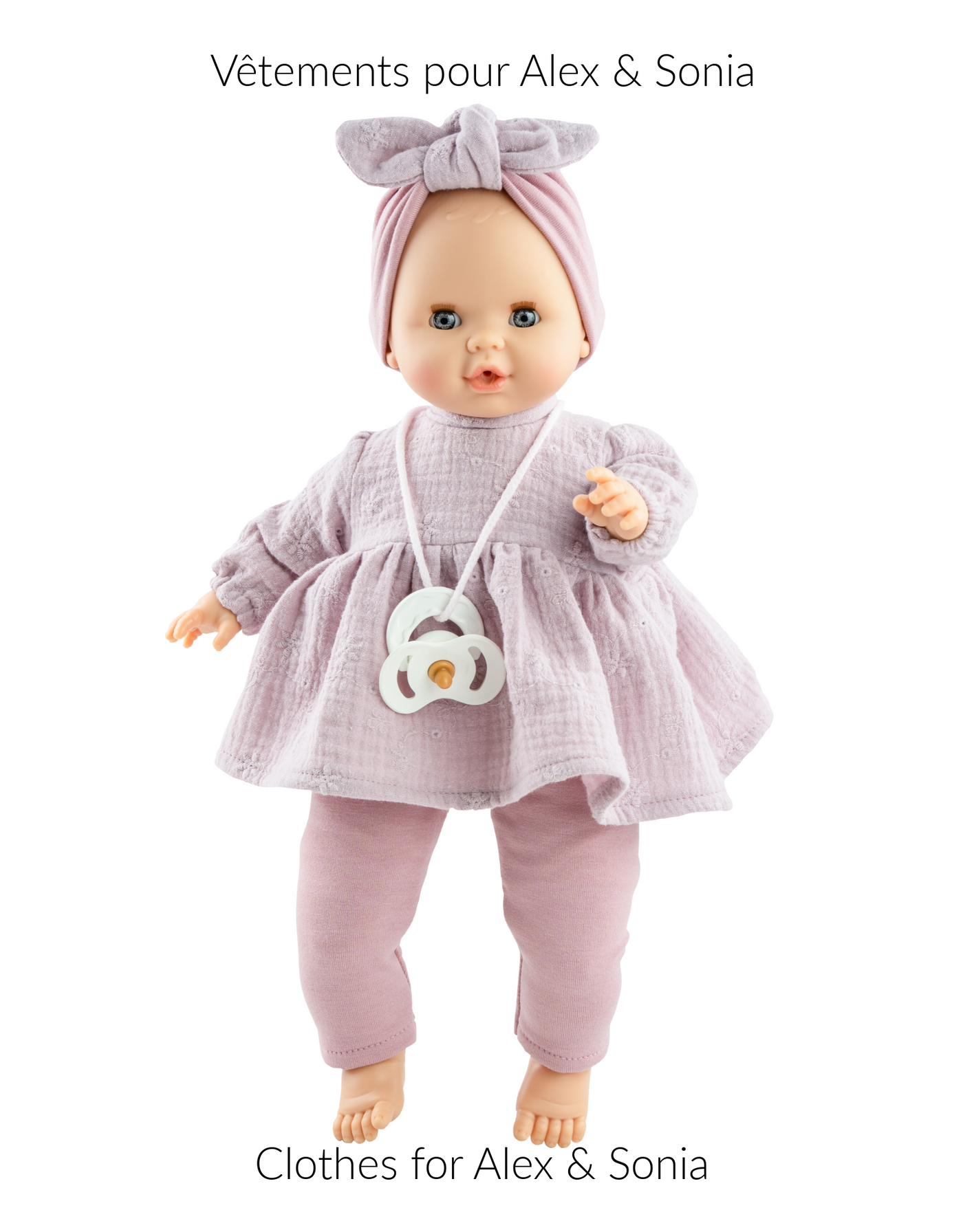 Alex & Sonia Doll Clothing - Lilac dress, headband and leggings - Paola Reina